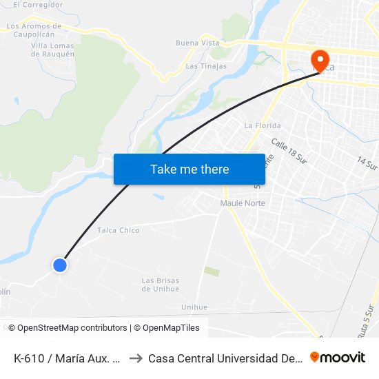 K-610 / María Aux. Colín to Casa Central Universidad De Talca map