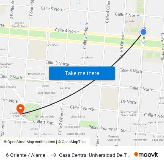6 Oriente / Alameda to Casa Central Universidad De Talca map