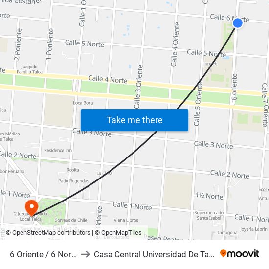 6 Oriente / 6 Norte to Casa Central Universidad De Talca map
