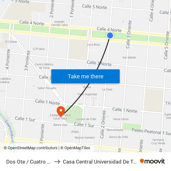 Dos Ote / Cuatro Nte to Casa Central Universidad De Talca map