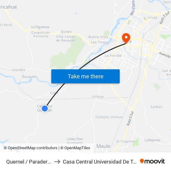 Quernel / Paradero 6 to Casa Central Universidad De Talca map
