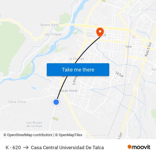 K - 620 to Casa Central Universidad De Talca map