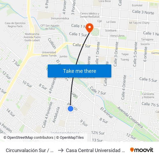 Circunvalación Sur / Piduco to Casa Central Universidad De Talca map