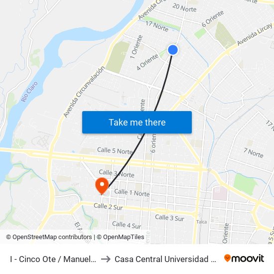 I - Cinco Ote / Manuel Montt to Casa Central Universidad De Talca map