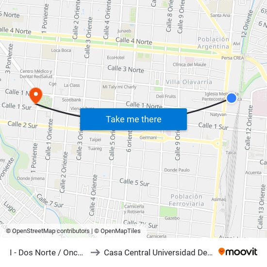 I - Dos Norte / Once Ote to Casa Central Universidad De Talca map