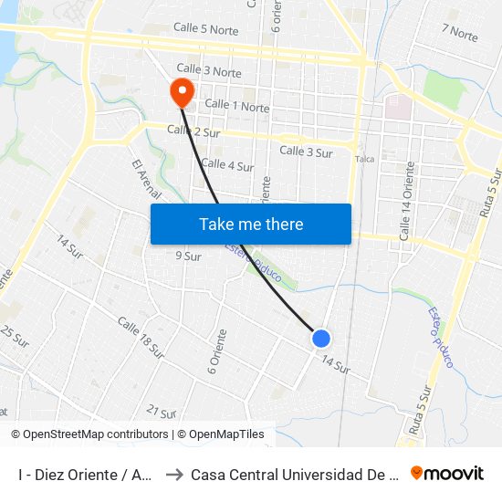 I - Diez Oriente / Amira to Casa Central Universidad De Talca map