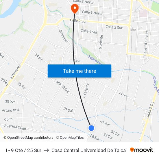 I - 9 Ote / 25 Sur to Casa Central Universidad De Talca map