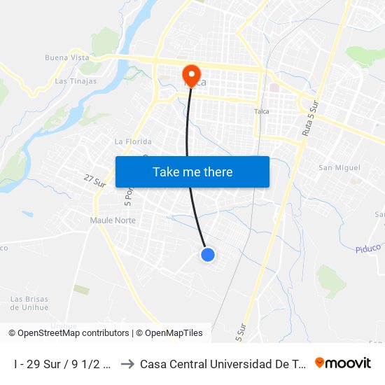 I - 29 Sur / 9 1/2 Ote to Casa Central Universidad De Talca map