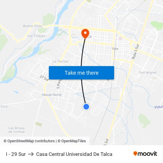 I - 29 Sur to Casa Central Universidad De Talca map