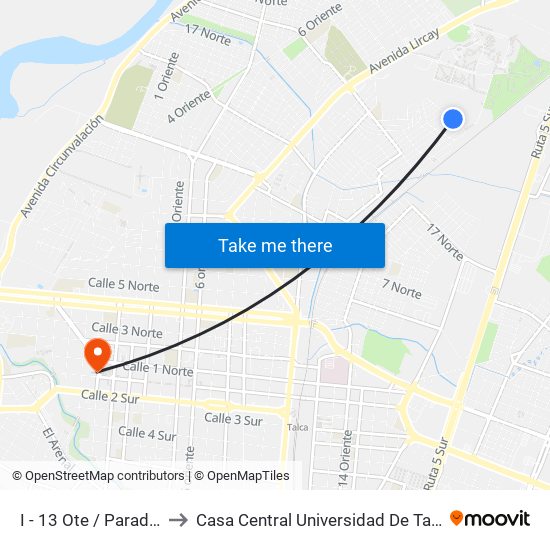 I - 13 Ote / Parada I to Casa Central Universidad De Talca map