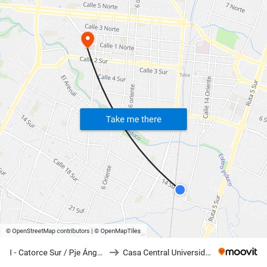 I - Catorce Sur / Pje Ángel Cruchaga to Casa Central Universidad De Talca map