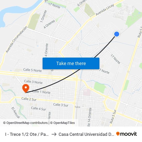 I - Trece 1/2 Ote / Parada II to Casa Central Universidad De Talca map