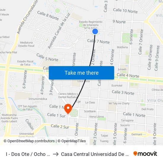 I - Dos Ote / Ocho Nte to Casa Central Universidad De Talca map