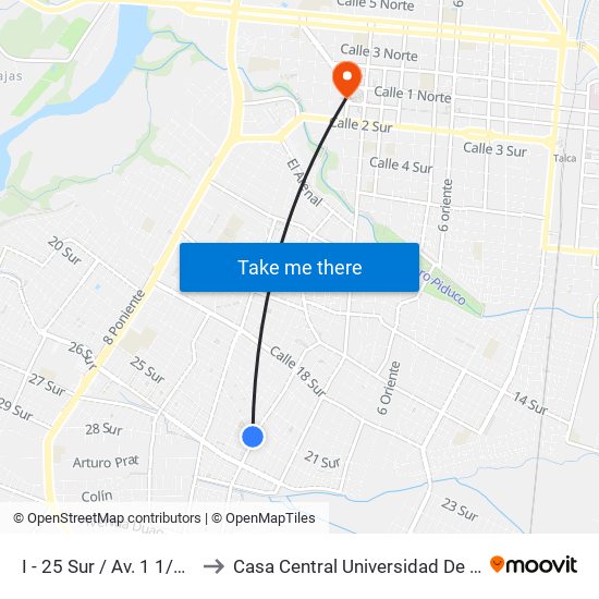 I - 25 Sur / Av. 1 1/2 Pte to Casa Central Universidad De Talca map
