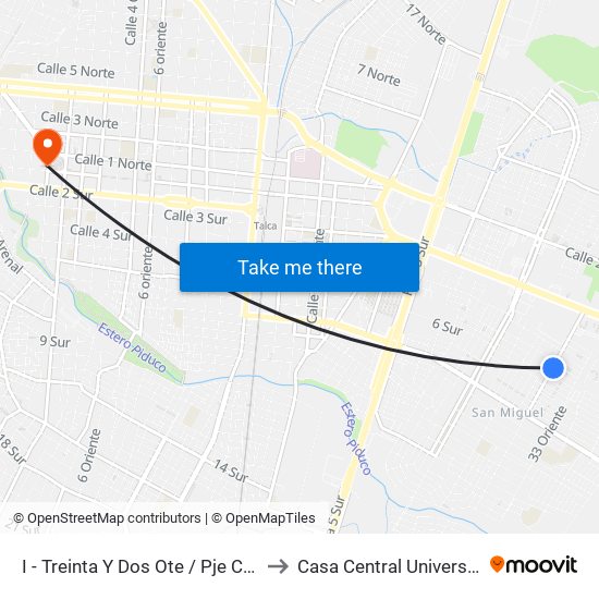 I - Treinta Y Dos Ote / Pje Cinco Y Medio Sur to Casa Central Universidad De Talca map