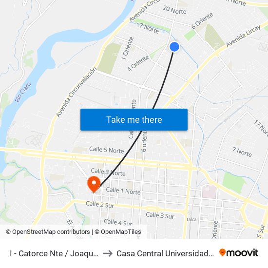 I - Catorce Nte / Joaquín Prieto to Casa Central Universidad De Talca map