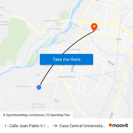 I - Calle Juan Pablo II / Pasaje 25 to Casa Central Universidad De Talca map