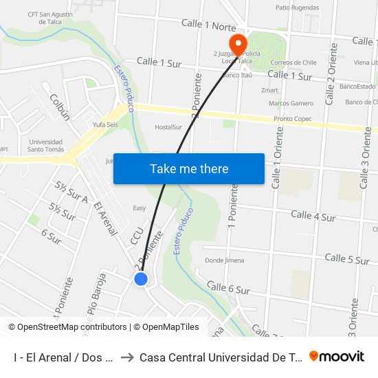 I - El Arenal / Dos Pte to Casa Central Universidad De Talca map