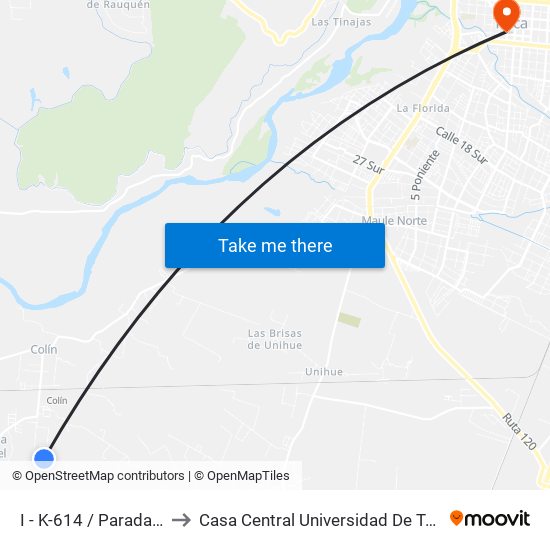 I - K-614 / Parada IX to Casa Central Universidad De Talca map