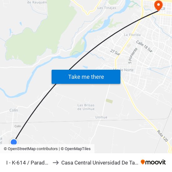 I - K-614 / Parada X to Casa Central Universidad De Talca map