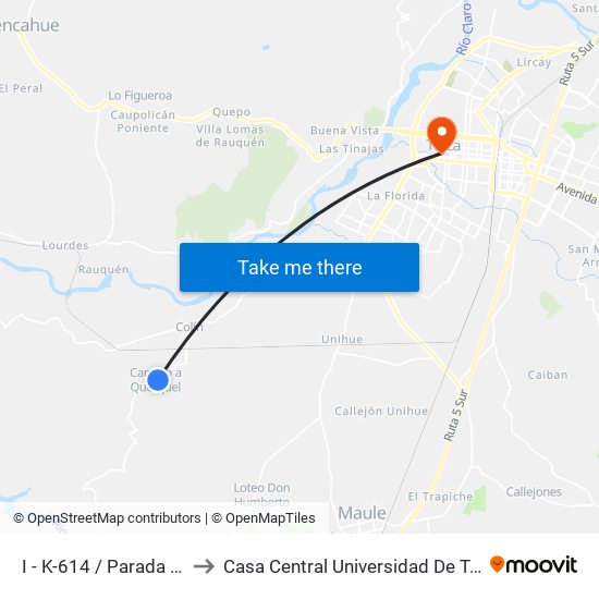 I - K-614 / Parada XIII to Casa Central Universidad De Talca map