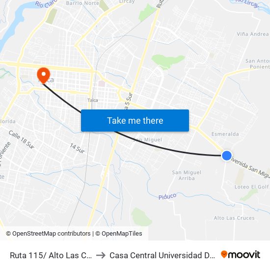 Ruta 115/ Alto Las Cruces to Casa Central Universidad De Talca map