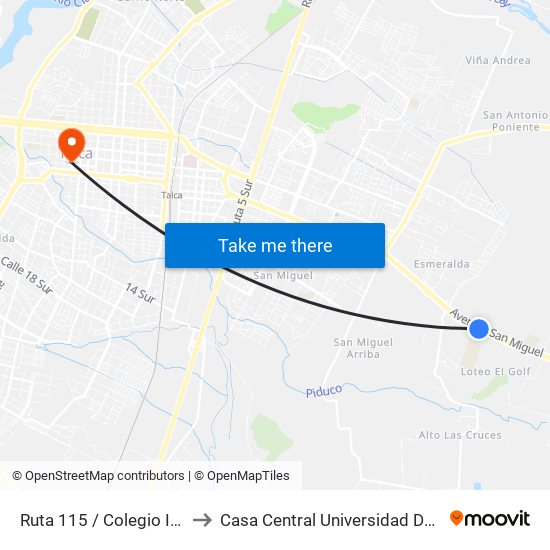 Ruta 115 / Colegio Ingles to Casa Central Universidad De Talca map