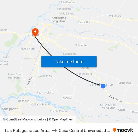 Las Pataguas/Las Araucarias to Casa Central Universidad De Talca map