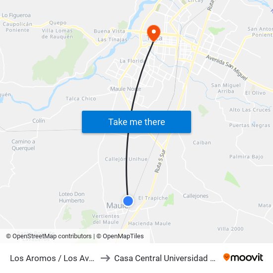 Los Aromos / Los Avellanos to Casa Central Universidad De Talca map