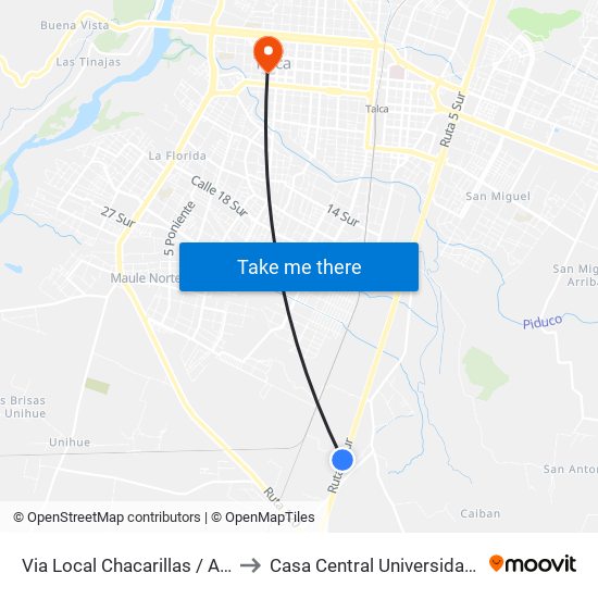 Via Local Chacarillas / Aserradero to Casa Central Universidad De Talca map