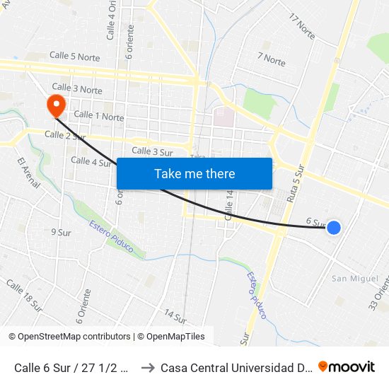 Calle 6 Sur / 27 1/2 Oriente to Casa Central Universidad De Talca map