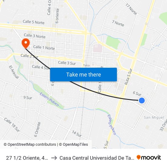 27 1/2 Oriente, 470 to Casa Central Universidad De Talca map