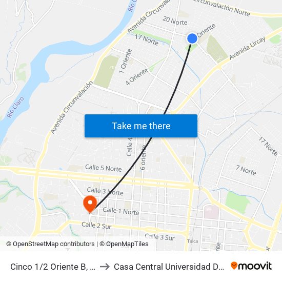 Cinco 1/2 Oriente B, 3038 to Casa Central Universidad De Talca map