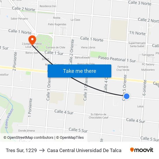Tres Sur, 1229 to Casa Central Universidad De Talca map