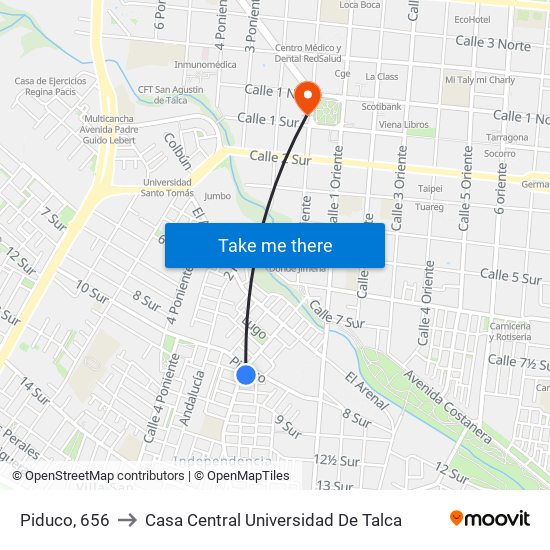Piduco, 656 to Casa Central Universidad De Talca map