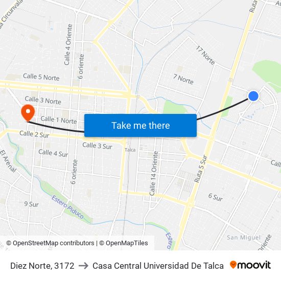 Diez Norte, 3172 to Casa Central Universidad De Talca map