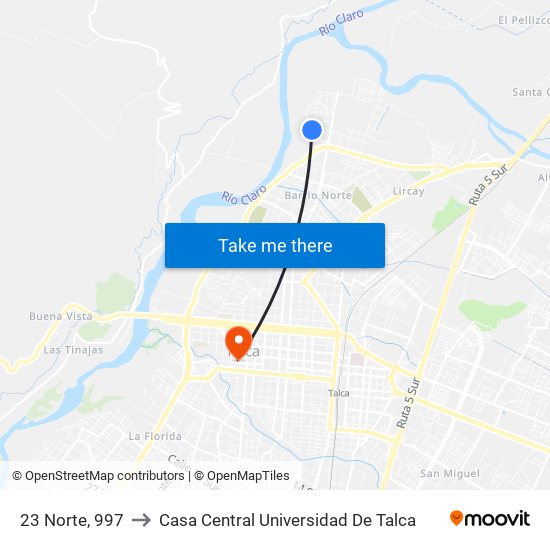 23 Norte, 997 to Casa Central Universidad De Talca map