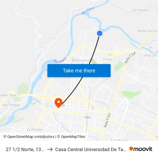 27 1/2 Norte, 1328 to Casa Central Universidad De Talca map