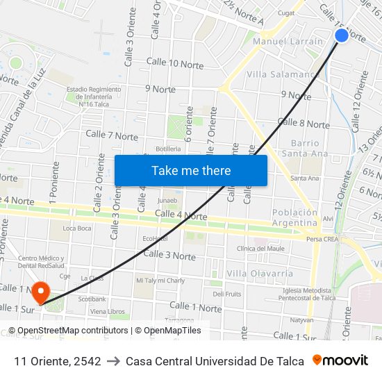 11 Oriente, 2542 to Casa Central Universidad De Talca map