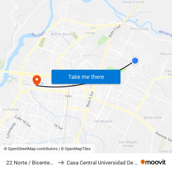 22 Norte / Bicentenario to Casa Central Universidad De Talca map
