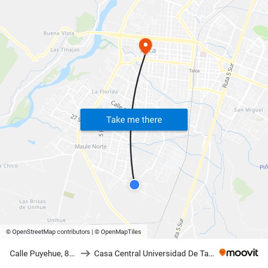 Calle Puyehue, 894 to Casa Central Universidad De Talca map
