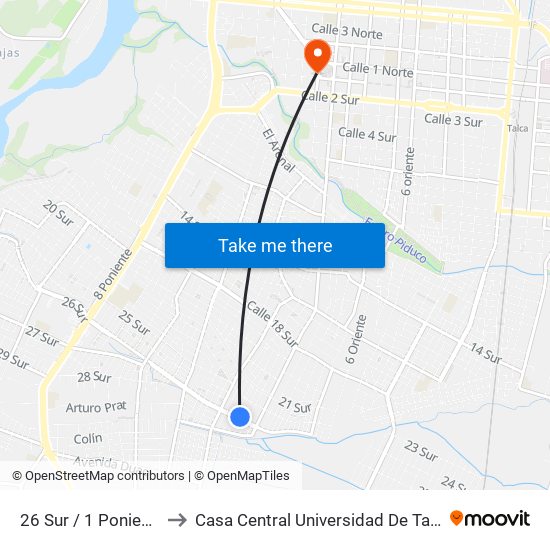 26 Sur / 1 Poniente to Casa Central Universidad De Talca map