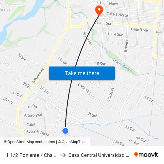 1 1/2 Poniente / Chacarillas to Casa Central Universidad De Talca map