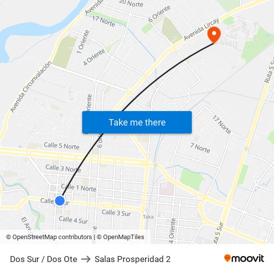 Dos Sur / Dos Ote to Salas Prosperidad 2 map