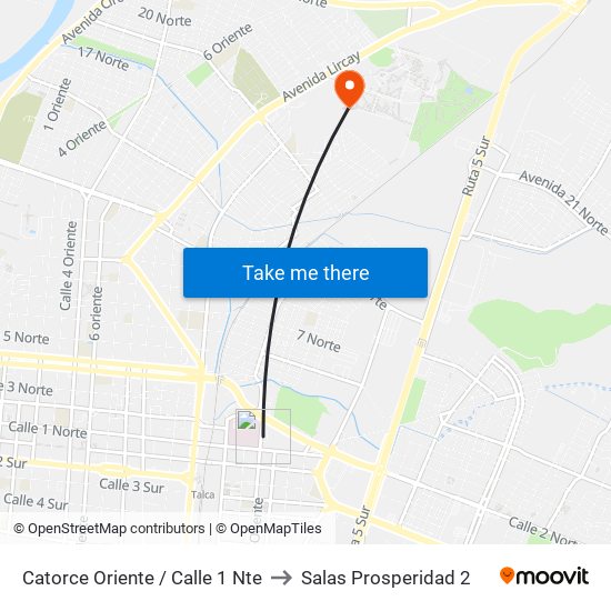 Catorce Oriente / Calle 1 Nte to Salas Prosperidad 2 map