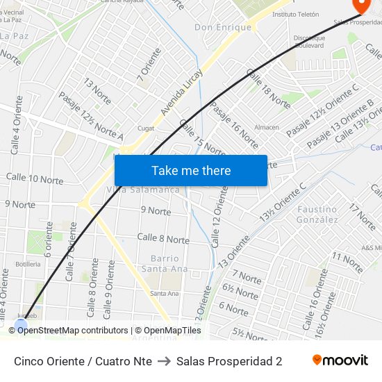 Cinco Oriente / Cuatro Nte to Salas Prosperidad 2 map