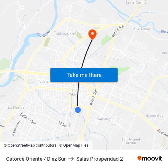Catorce Oriente / Diez Sur to Salas Prosperidad 2 map
