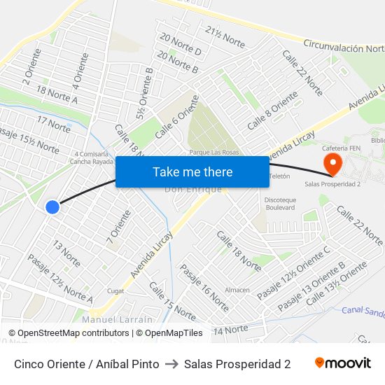 Cinco Oriente / Aníbal Pinto to Salas Prosperidad 2 map