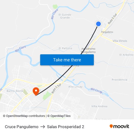 Cruce Panguilemo to Salas Prosperidad 2 map