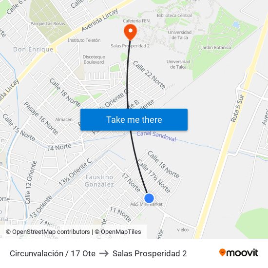 Circunvalación / 17 Ote to Salas Prosperidad 2 map